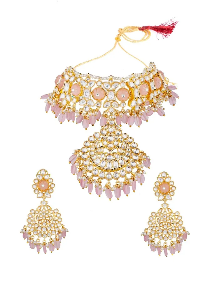 Jharokaa Pink Heavy Choker Set Attrangi Earrings