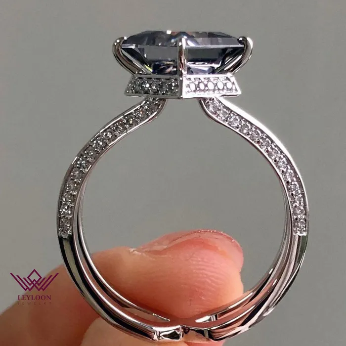 Kite Cut Halo Beadset Moissanite Ring Gray Color Leyloon Jewelry Rings