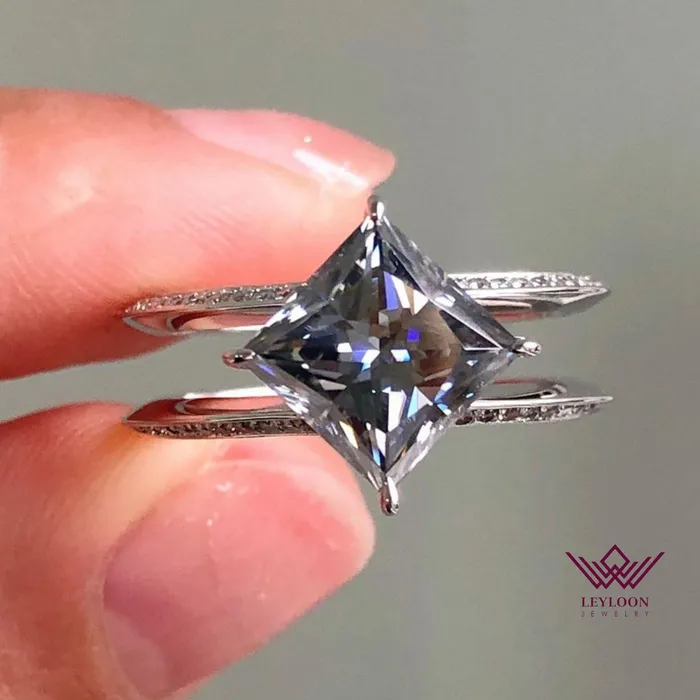 Kite Cut Halo Beadset Moissanite Ring Gray Color Leyloon Jewelry Rings