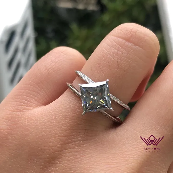 Kite Cut Halo Beadset Moissanite Ring Gray Color Leyloon Jewelry Rings