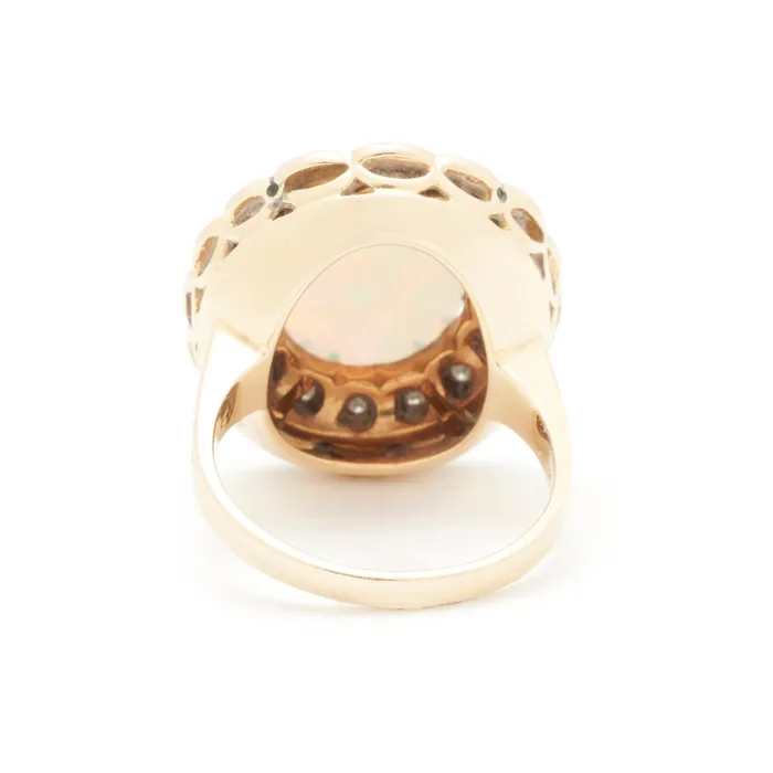 Large Opal Diamond Cluster And Enamel 14k Gold Ring Vintage Rings