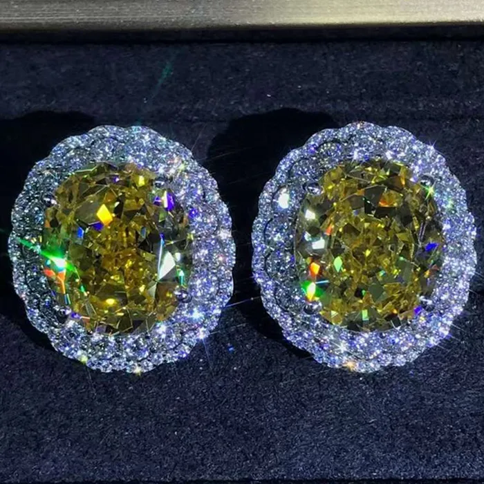 Leyloon Jewelry Earrings 15 Carat TW Yellow Oval Cut Halo VVS Moissanite Stud Earrings