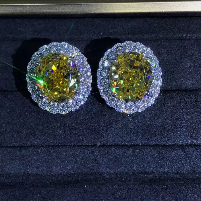 Leyloon Jewelry Earrings 15 Carat TW Yellow Oval Cut Halo VVS Moissanite Stud Earrings