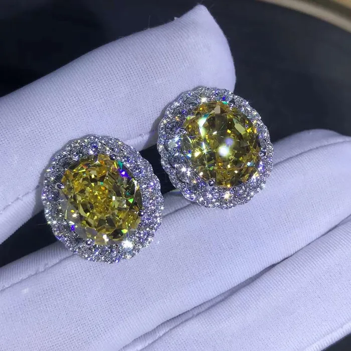 Leyloon Jewelry Earrings 15 Carat TW Yellow Oval Cut Halo VVS Moissanite Stud Earrings