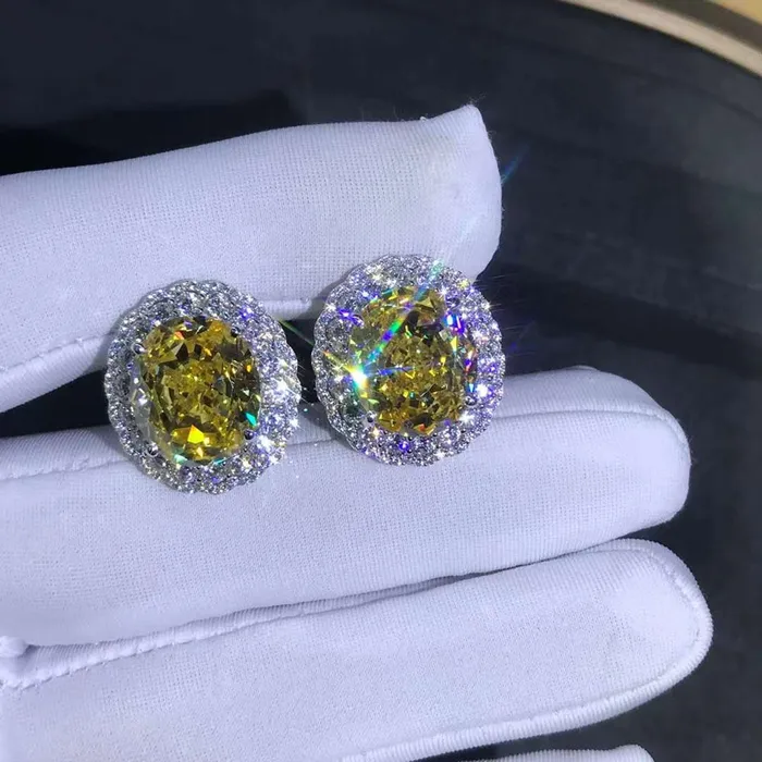 Leyloon Jewelry Earrings 15 Carat TW Yellow Oval Cut Halo VVS Moissanite Stud Earrings