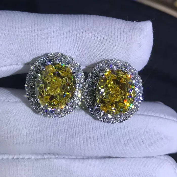 Leyloon Jewelry Earrings 15 Carat TW Yellow Oval Cut Halo VVS Moissanite Stud Earrings