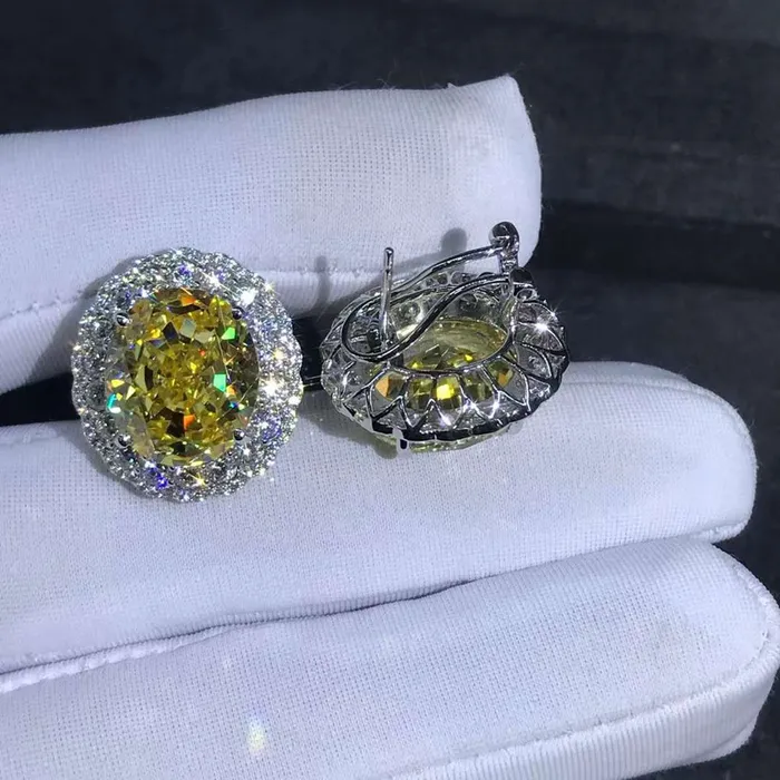 Leyloon Jewelry Earrings 15 Carat TW Yellow Oval Cut Halo VVS Moissanite Stud Earrings