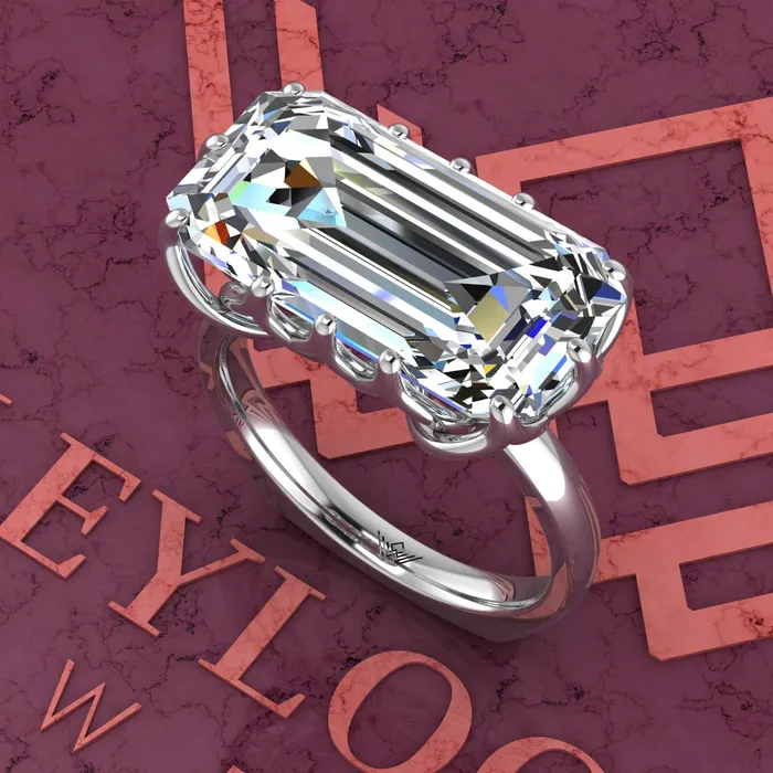 Leyloon Jewelry Rings 8 Carat Elongated Emerald Cut Tulip Set 12 Prong Solitaire Euro Shank D Color Moissanite Ring