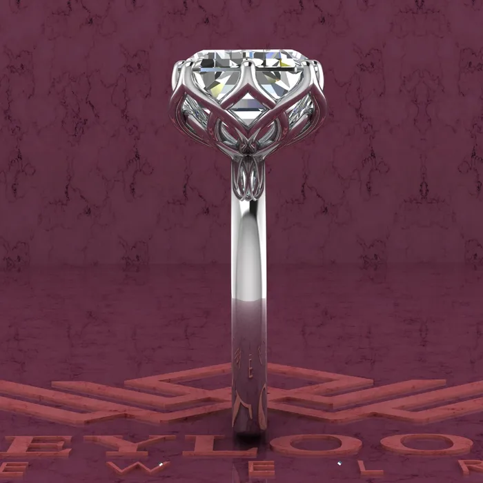 Leyloon Jewelry Rings 8 Carat Elongated Emerald Cut Tulip Set 12 Prong Solitaire Euro Shank D Color Moissanite Ring