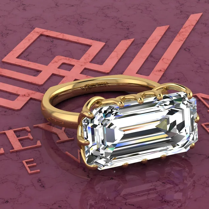Leyloon Jewelry Rings 8 Carat Elongated Emerald Cut Tulip Set 12 Prong Solitaire Euro Shank D Color Moissanite Ring