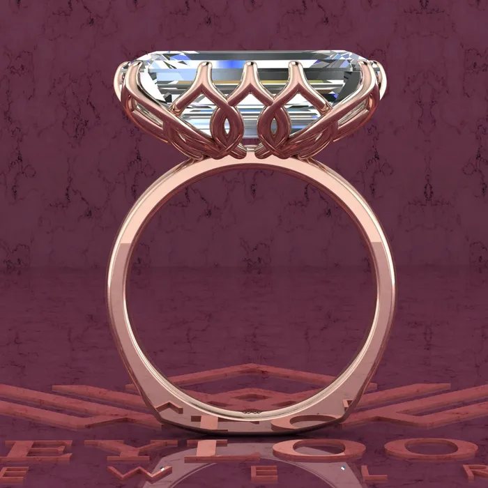 Leyloon Jewelry Rings 8 Carat Elongated Emerald Cut Tulip Set 12 Prong Solitaire Euro Shank D Color Moissanite Ring