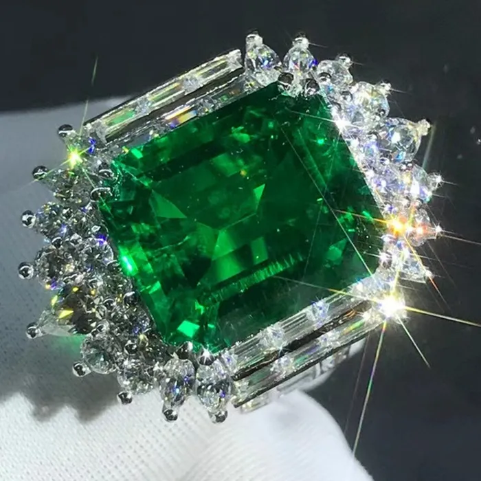 Leyloon Jewelry Rings HUGE 88 Carat Emerald Cut Lab Grown Emerald Ring with Durable 9K Gold