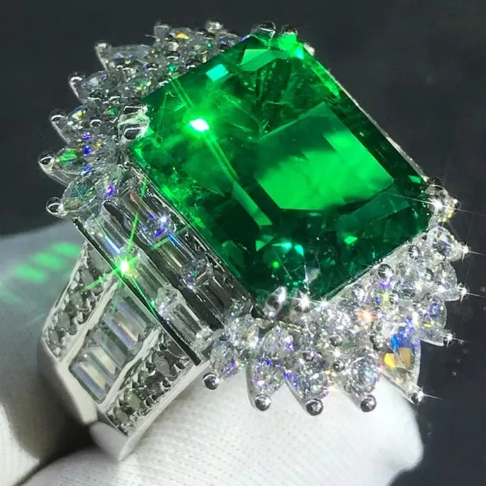 Leyloon Jewelry Rings HUGE 88 Carat Emerald Cut Lab Grown Emerald Ring with Durable 9K Gold