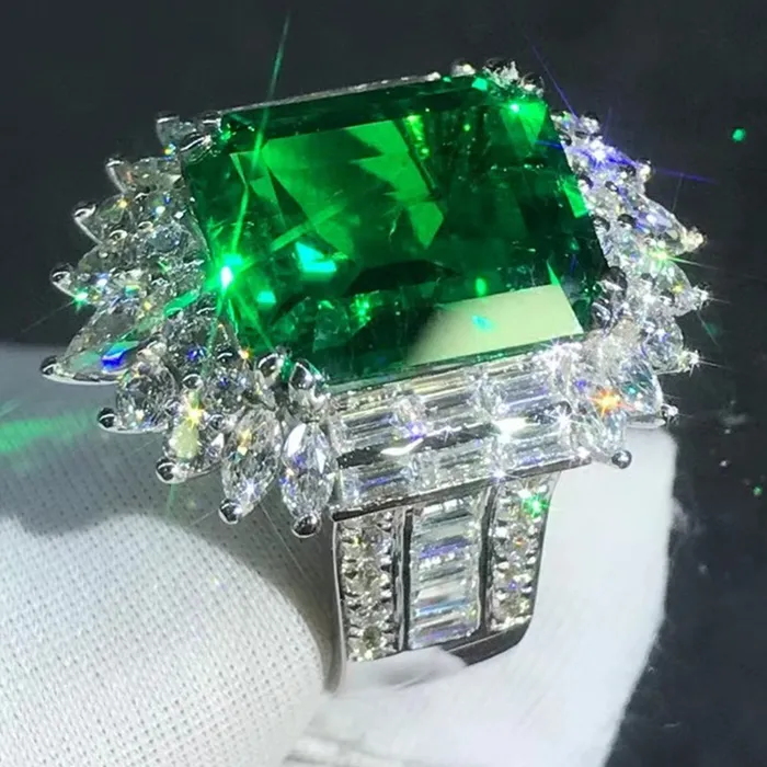 Leyloon Jewelry Rings HUGE 88 Carat Emerald Cut Lab Grown Emerald Ring with Durable 9K Gold