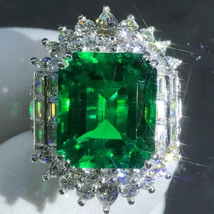 Leyloon Jewelry Rings HUGE 88 Carat Emerald Cut Lab Grown Emerald Ring with Durable 9K Gold