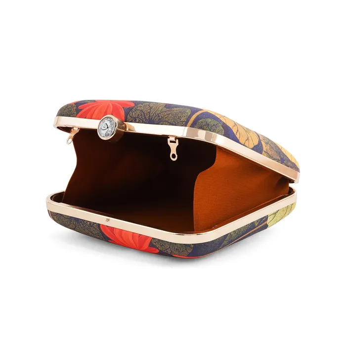 Love and Lotus Navy Blue and Red Printed Clutch Teejh Rings Love and Lotus Navy Blue and Red Printed Clutch Teejh Rings