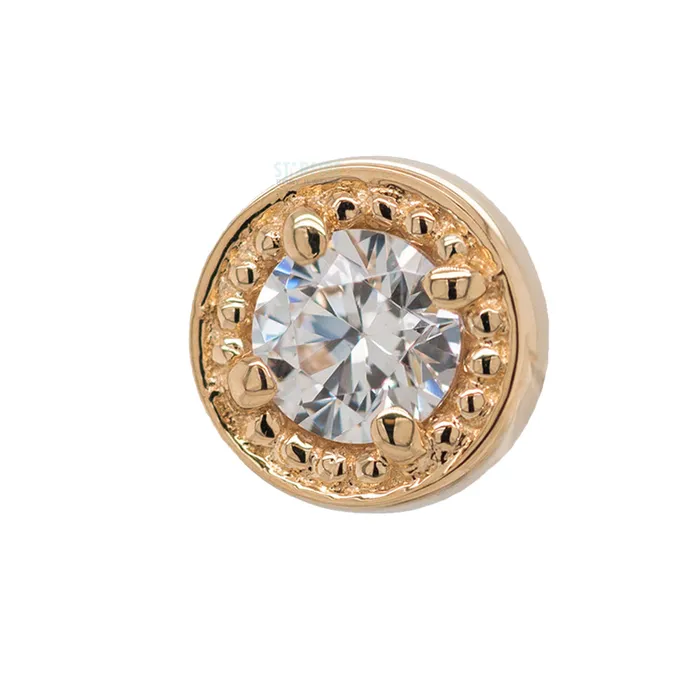 Milgrain Prong Threaded End in Gold with White CZ Body Vision BVLA Rings