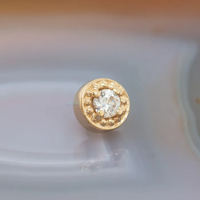 Milgrain Prong Threaded End in Gold with White CZ Body Vision BVLA Rings