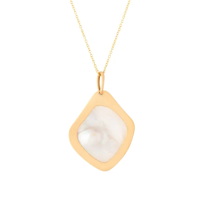 Modernist Pearl Shell and 14K Gold Pendant Vintage Necklaces
