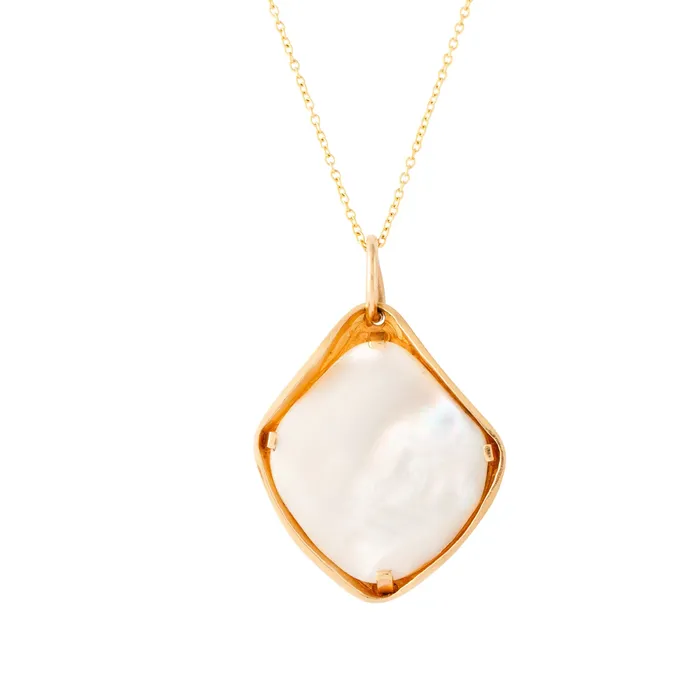 Modernist Pearl Shell and 14K Gold Pendant Vintage Necklaces