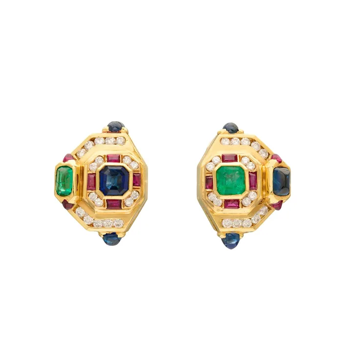 MultiStone Diamond and 18K Gold Earrings Vintage Earrings