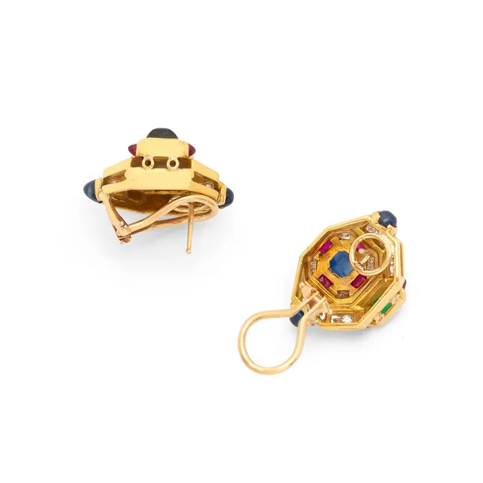 MultiStone Diamond and 18K Gold Earrings Vintage Earrings