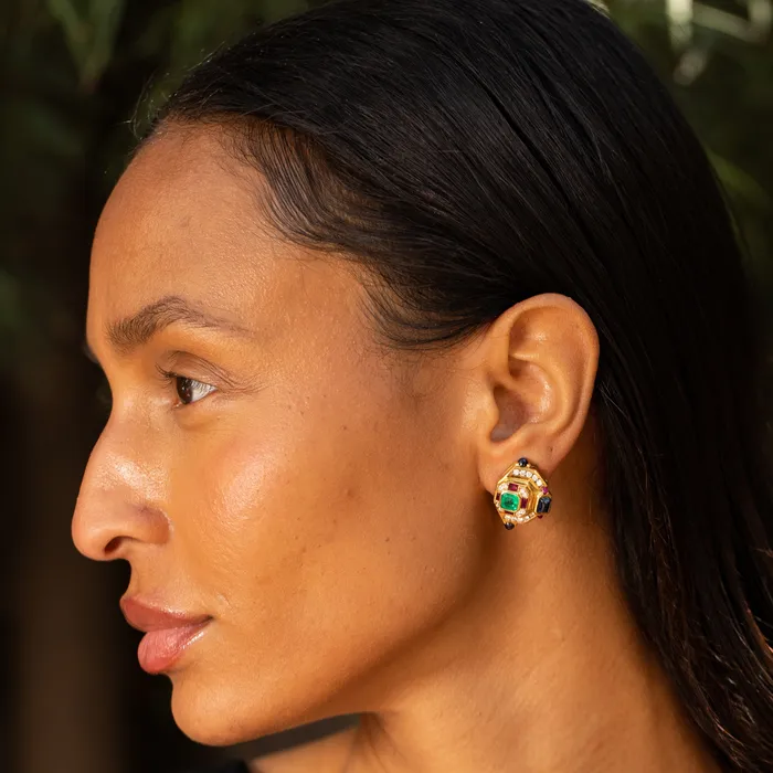 MultiStone Diamond and 18K Gold Earrings Vintage Earrings