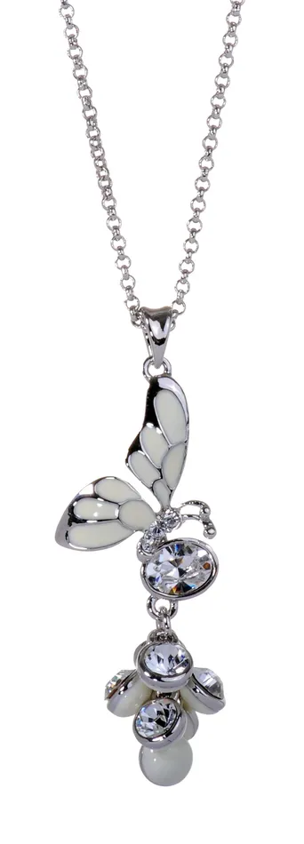 N7186 Rhodium Swarovski Butterfly Pendant Necklace Red Necklaces