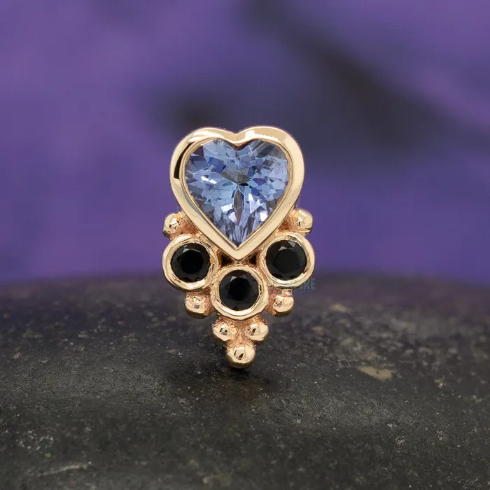 Necklaces Body Vision BVLA Lucys Heart Threaded End in Gold with Tanzanite Onyx