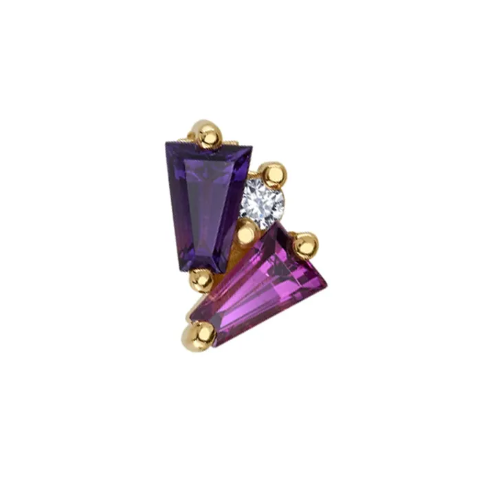 Necklaces Body Vision BVLA Pillar Threaded End in Gold with Amethyst Rhodolite Diamond