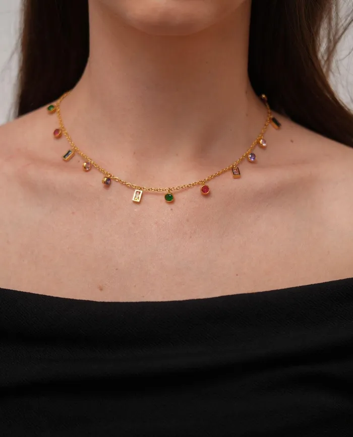 Necklaces Multi Gem Stone Dangling Necklace Attrangi