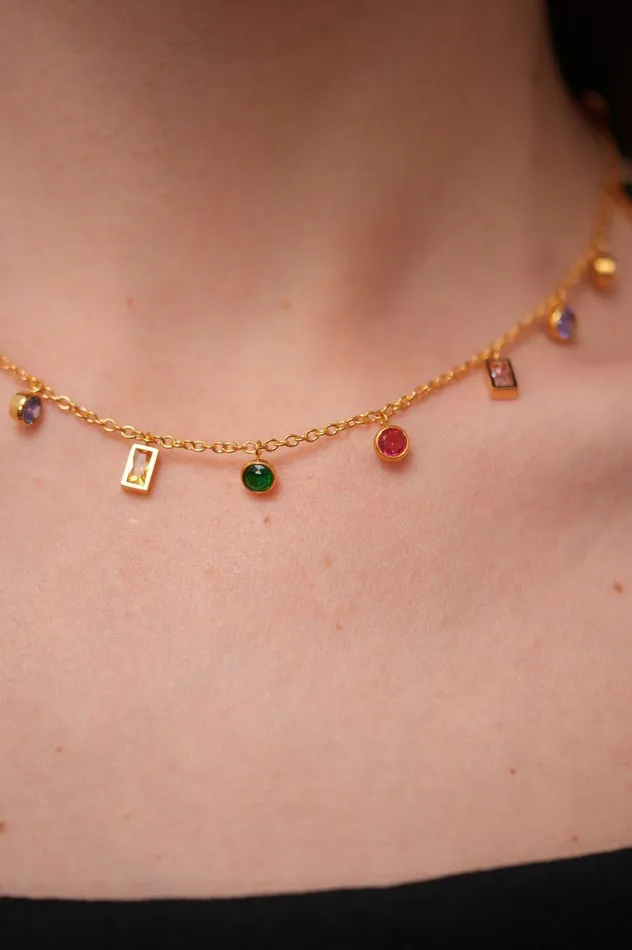 Necklaces Multi Gem Stone Dangling Necklace Attrangi Necklaces Multi Gem Stone Dangling Necklace Attrangi