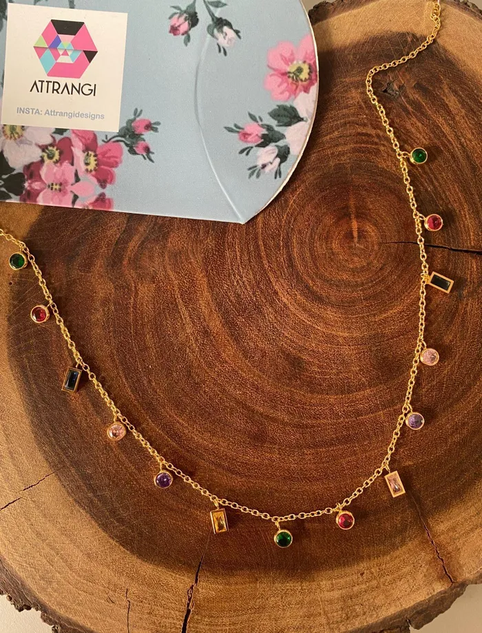 Necklaces Multi Gem Stone Dangling Necklace Attrangi Necklaces Multi Gem Stone Dangling Necklace Attrangi