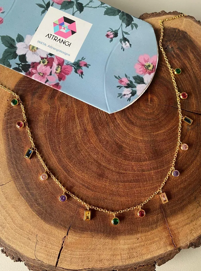 Necklaces Multi Gem Stone Dangling Necklace Attrangi Necklaces Multi Gem Stone Dangling Necklace Attrangi