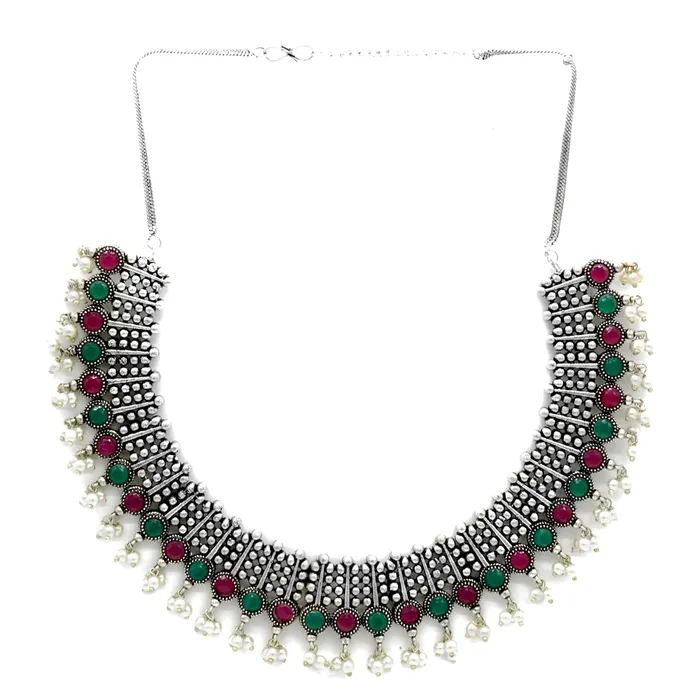 Necklaces Teejh Symmetric Multi colored Silver Necklace Set