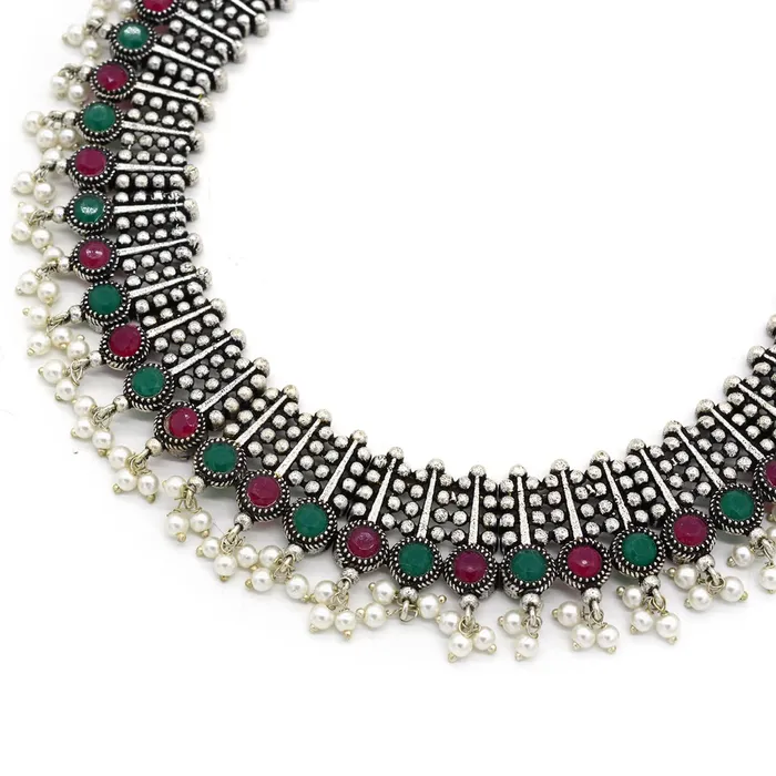 Necklaces Teejh Symmetric Multi colored Silver Necklace Set