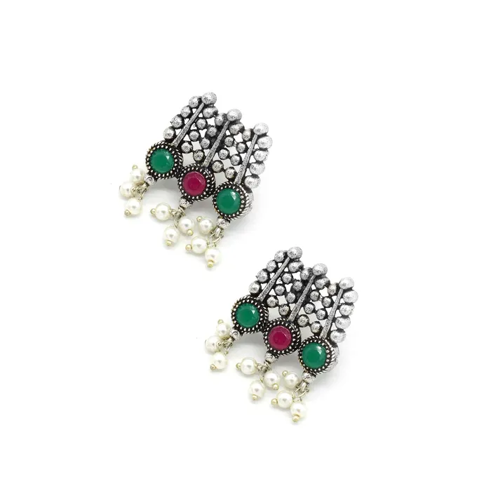 Necklaces Teejh Symmetric Multi colored Silver Necklace Set