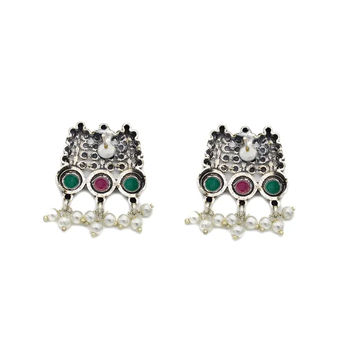 Necklaces Teejh Symmetric Multi colored Silver Necklace Set