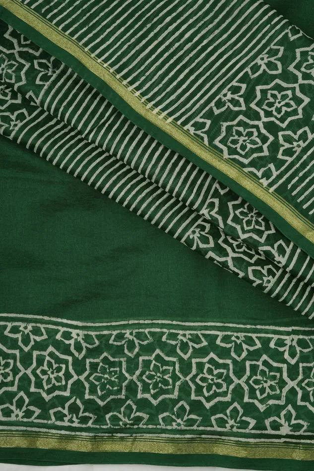 Necklaces Teejh Teejh Chayaa Bottle Green Block Print Chanderi Silk Saree