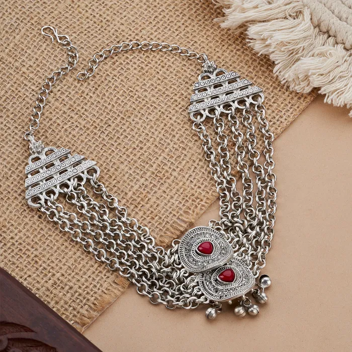 Necklaces Teejh Teejh Vinata Silver Mehroon Necklace