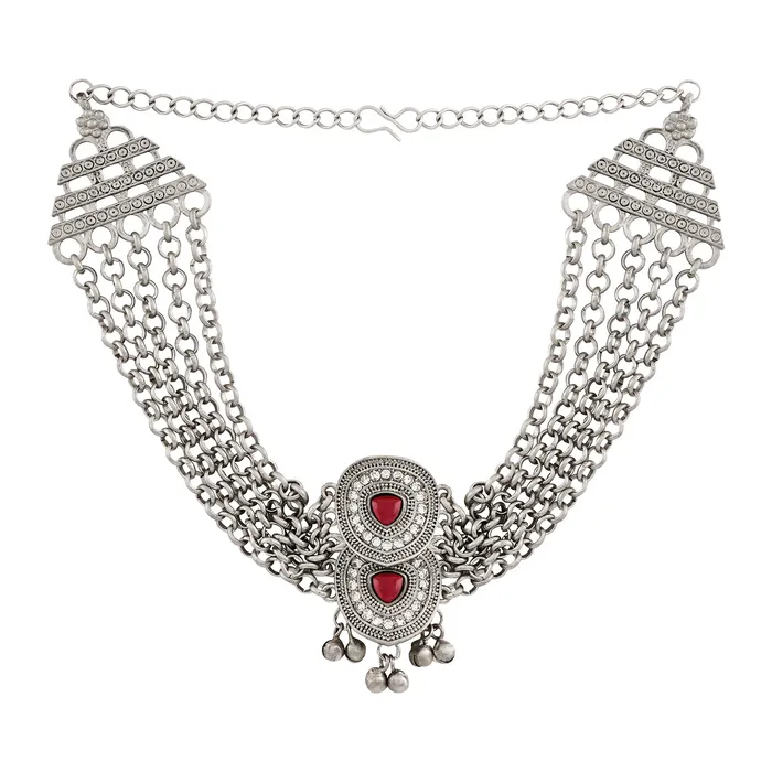 Necklaces Teejh Teejh Vinata Silver Mehroon Necklace