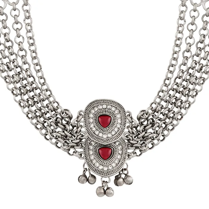 Necklaces Teejh Teejh Vinata Silver Mehroon Necklace
