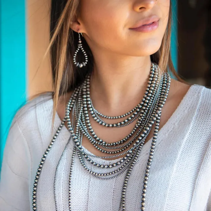 Necklaces Turquoise Skies Desert Blossom Grand Silver Pearls Necklace 7mm