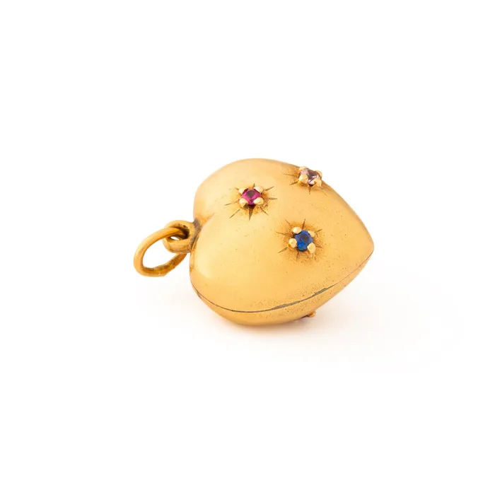 Necklaces Vintage Puffy Heart 10K Gold and Glass Stone Charm