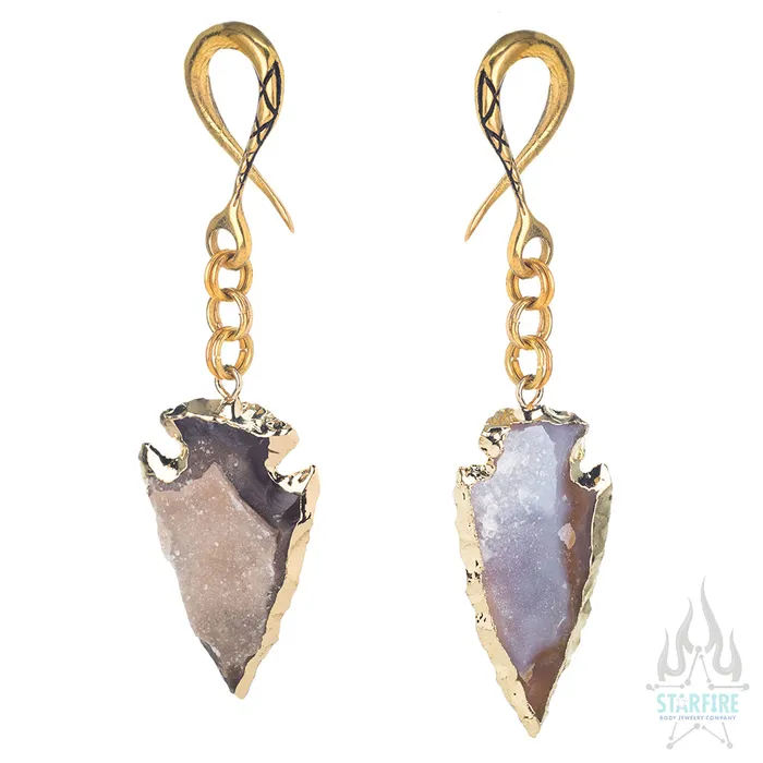 Oracle Body Jewelry Crossovers with Gold Plated Druzy Arrowhead Weights Necklaces