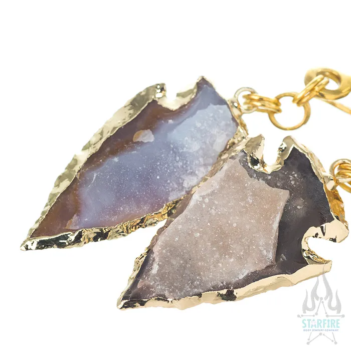 Oracle Body Jewelry Crossovers with Gold Plated Druzy Arrowhead Weights Necklaces