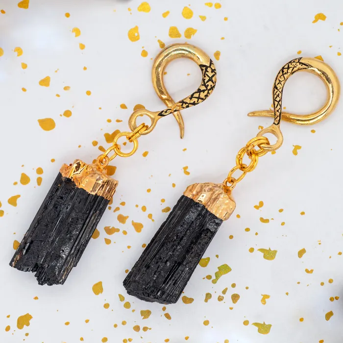Oracle Body Jewelry Necklaces Crossovers with Gold Capped Rough Tourmaline Weights