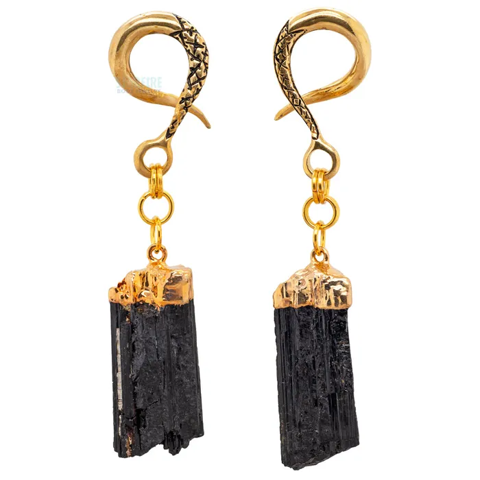 Oracle Body Jewelry Necklaces Crossovers with Gold Capped Rough Tourmaline Weights