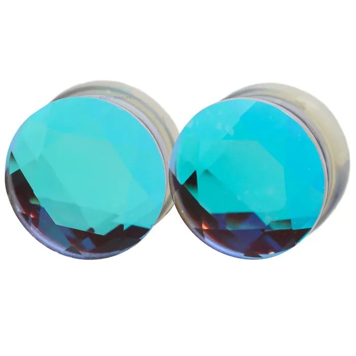 Peoples Jewelry Earrings Faceted Glass Plugs Aurora Borealis