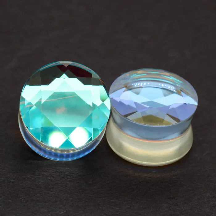 Peoples Jewelry Earrings Faceted Glass Plugs Aurora Borealis